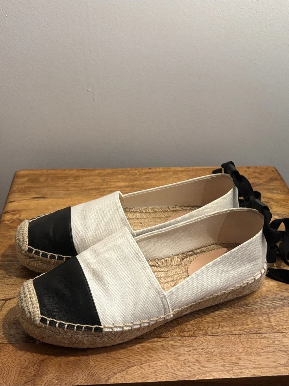 J. Crew Two-Tone Canvas Espadrille Flats in White and Black